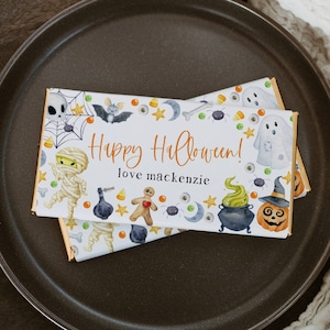 Halloween Candy Bar Wrapper Template, Printable Trick Or Treat Chocolate Bar Label, Editable Class School Cute Favor Wraps, Instant Download