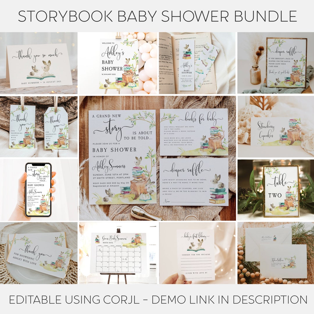 Storybook Baby Shower Template Bundle, Printable Book Themed Baby ...