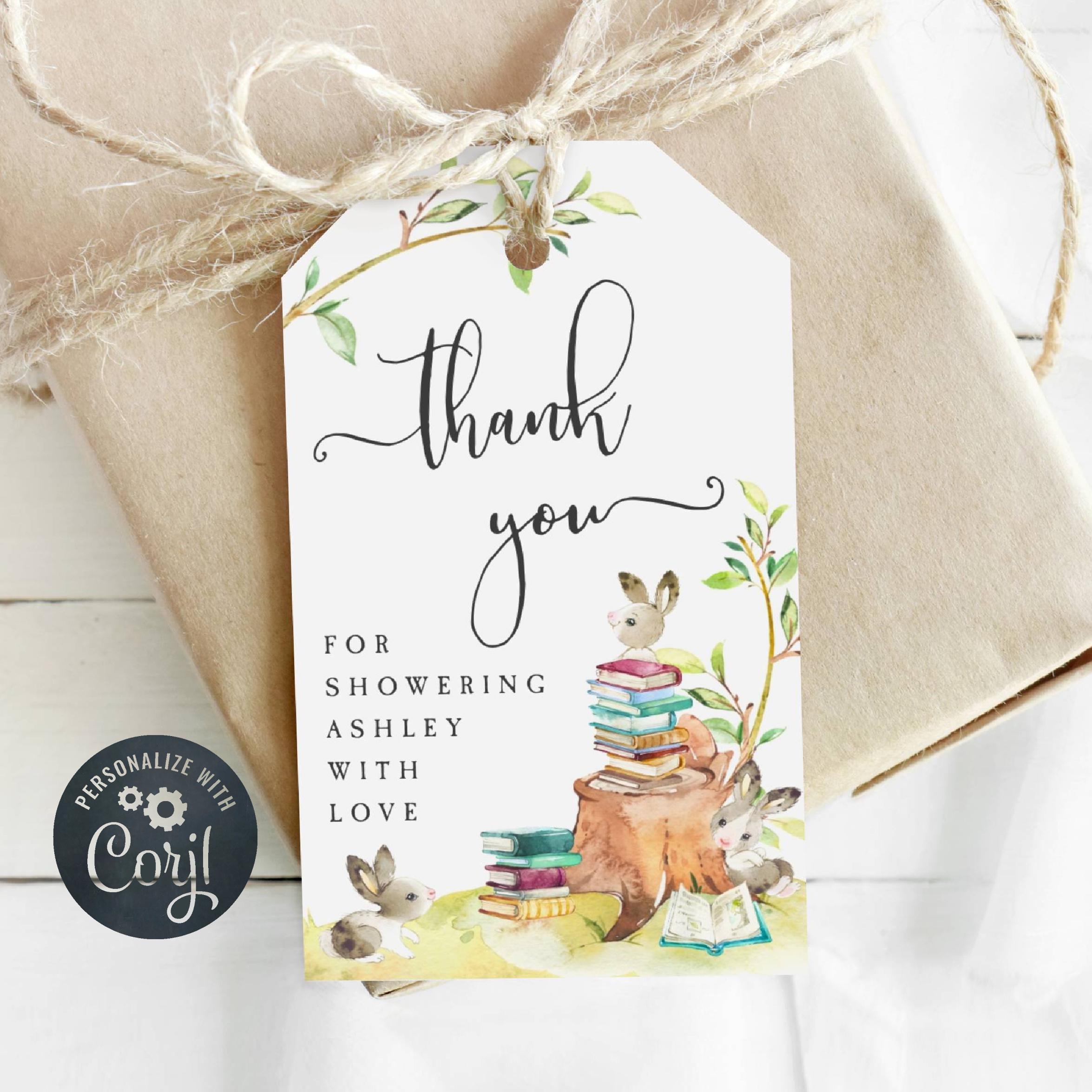 Storybook Baby Shower Gift Tag, Printable Book Themed Favor Tags, Editable Baby Shower Thank You Tags, Gender Neutral, Instant Download, #BT