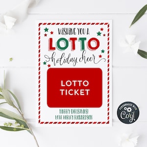 Modello di biglietto della lotteria di Natale, porta-buoni regalo per le feste stampabile, tag di apprezzamento per le feste della lotteria modificabili, download immediato