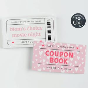 Modèle de livre de coupons imprimable pour la fête des mères, coupons modifiables pour maman, livre de coupons d&#39;anniversaire imprimable, coupons pour enfants, téléchargement immédiat