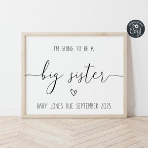 Big Sister Announcement Sign Template, Printable Big Sister Sign, Editable Pregnancy Announcement Photo Prop, Baby Number 2 Instant Download