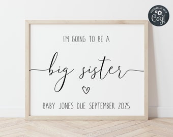 Big Sister Announcement Sign Template, Printable Big Sister Sign, Editable Pregnancy Announcement Photo Prop, Baby Number 2 Instant Download