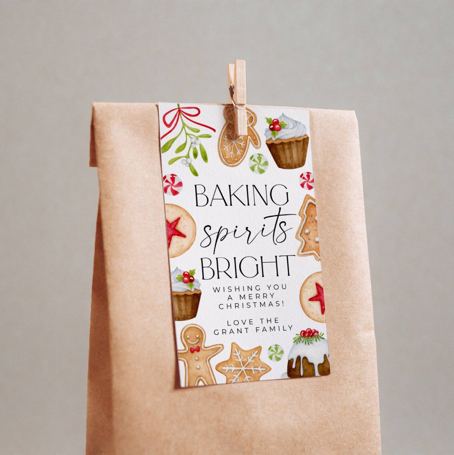 Baking Spirits Bright Christmas Gift Tag Template, Printable Holiday ...
