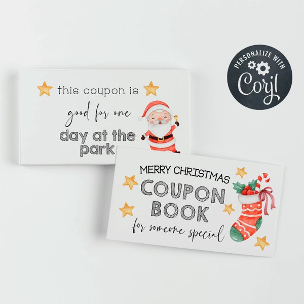 Coupons de Noël modifiables pour les enfants, livret de coupons imprimables, chèques-cadeaux de Noël pour enfants, jolis coupons de vacances, téléchargement immédiat