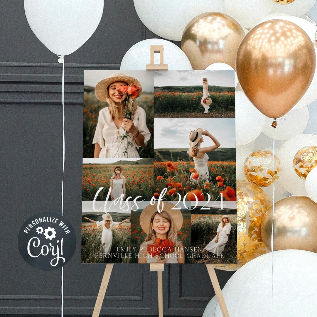 Graduation Photo Collage Template, Printable Class of 2024 Graduate