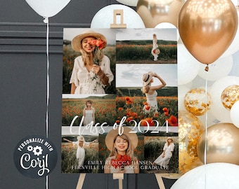 Graduation Photo Collage Template, Printable Class of 2024 Graduate Welcome Board, Editable Grad Party Pictures Poster, Instant Download