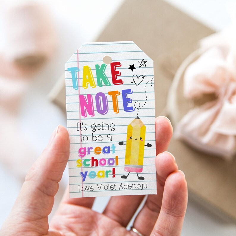 Take Note Back to School Gift Tag Template, Printable First Day of ...