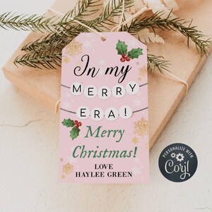 In My Merry Era Christmas Gift Tag Template, Printable Holiday Friendship Bracelet Favor Tags, Editable Class Treat Tags, Instant Download