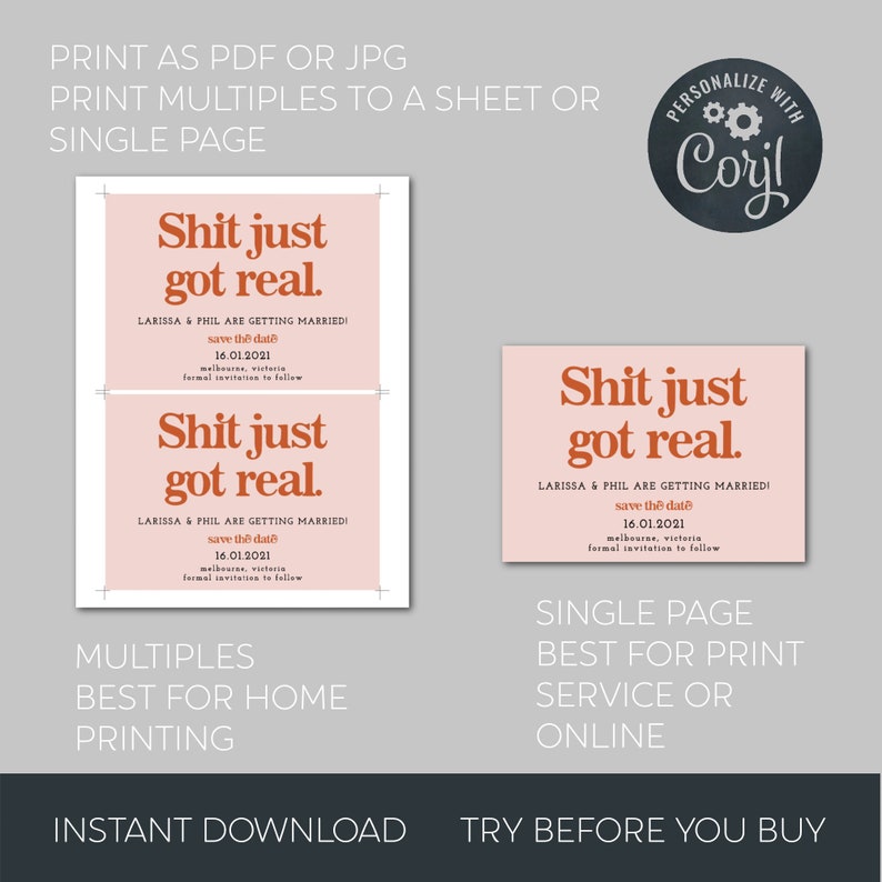 Shit Just Got Real Save the Date Template Printable Retro | Etsy
