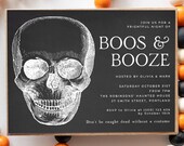 Skull Halloween Party Invitation Template, Printable Modern Boos & Booze Invite, Editable Adult Costumes Cocktails Invite, Digital Download