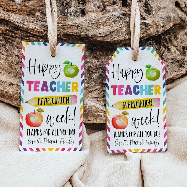 Happy Teacher Appreciation Week Gift Tag Template, Printable Thank You Favor Tags, Editable Pencil Apple School Treat Tag, Instant Download