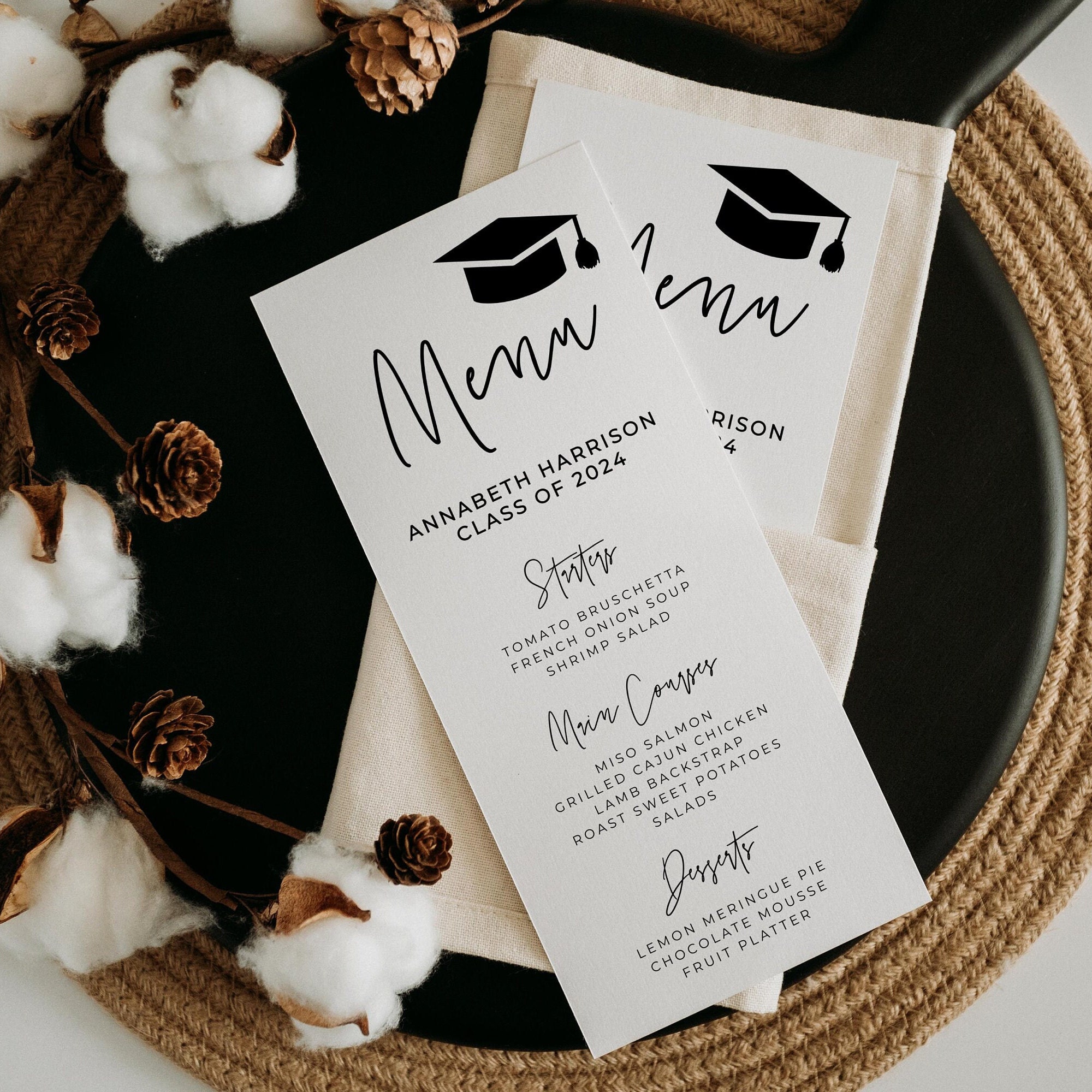 Menu Header For Graduation Minimalist Graduation Dinner Menu Template, Printable Modern Graduate ...
