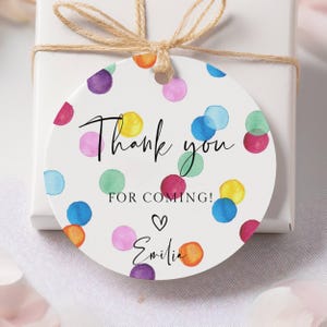 Round Watercolor Spots Party Favor Tag Template, Printable Thank You For Coming Gift Tag, Editable Rainbow Stickers, Instant Download, #RSB