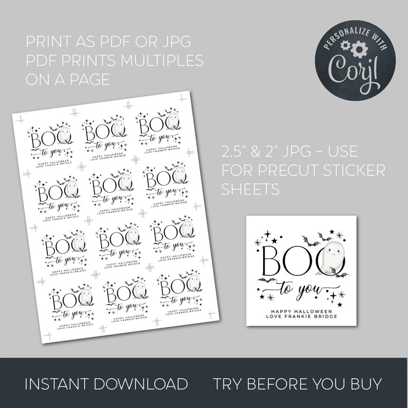 Boo to You Halloween Square Gift Tag Template, Printable Ghost Trick or