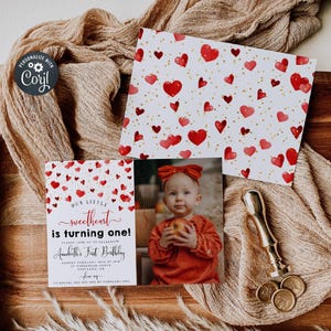 Little Sweetheart Valentine Birthday Photo Invitation Template, Printable Editable February 1st Birthday Party Invite, Instant Download, #V1