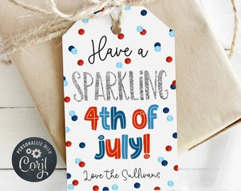 Sparkling 4th of July Favor Tag Template, Printable July Fourth Gift Tag, Editable Sparkler Tag, Red White & Blue Tags, Instant Download