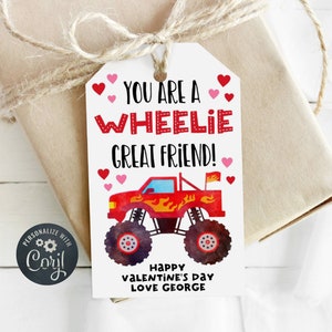 You Are A Wheelie Great Friend Gift Tag Template, Printable Valentine's Day Monster Truck Favor Tag, Editable Class Tags, Instant Download