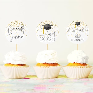 Graduation Class Of 2025 Cupcake Topper Template, Printable Grad Party Cupcake Picks, Editable Graduate Cake Toppers, Instant Download, #GC
