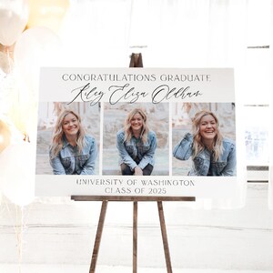 Graduation Welcome Sign Template, Printable Minimalist Photos Graduate Welcome Board, Editable Modern Grad Party Poster, Instant Download