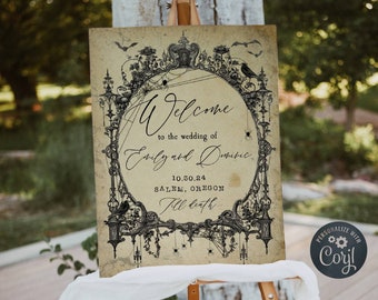 Halloween Gothic Frame Welcome Sign Template, Printable Vintage Wedding Sign, Editable Spooky Haunted Welcome Poster, Digital Download, #H8