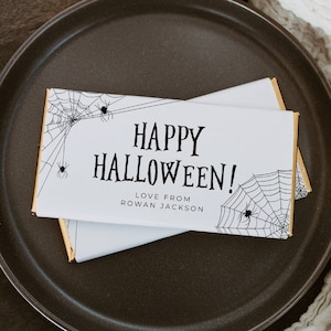 Halloween Spiderwebs Chocolate Bar Wrapper Template, Printable Spooky Spiders Candy Bar Label, Editable Favor Wraps, Instant Download, #HW