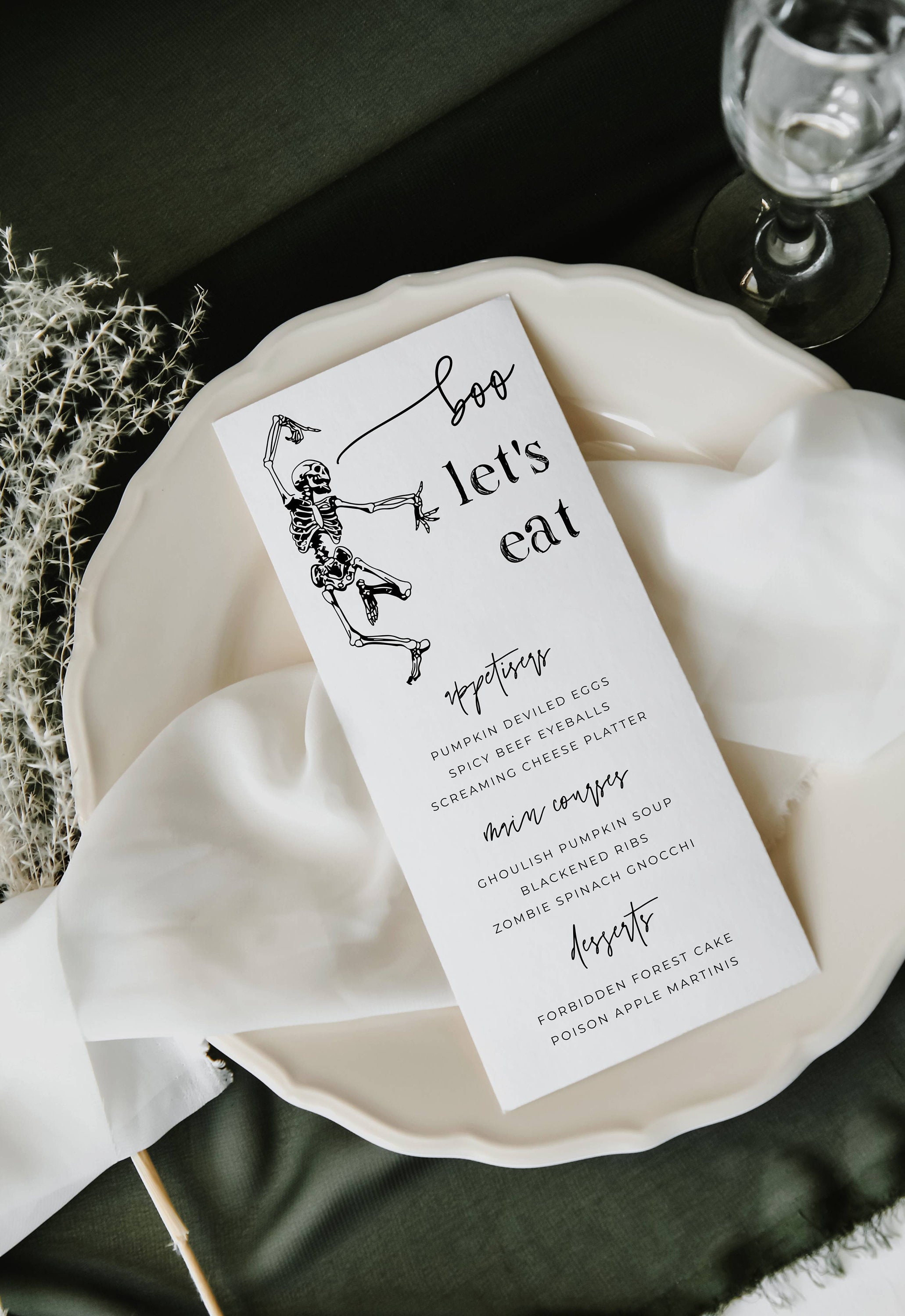 Halloween Dancing Skeleton Menu Template, Printable Spooky Dinner Party ...