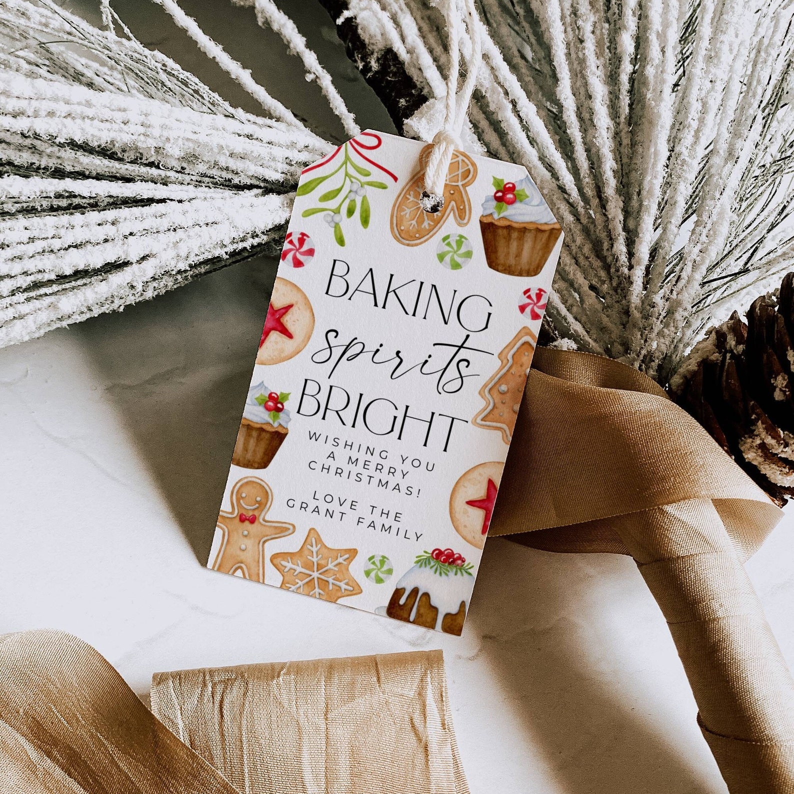 Baking Spirits Bright Christmas Gift Tag Template, Printable Holiday ...
