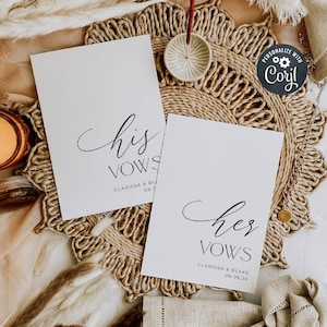 Minimalist Wedding Vow Cards Template, Printable Modern Ceremony Booklet, Editable Personalized His & Hers Vow Cards, Instant Download, #MW1