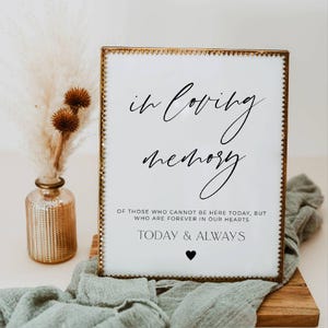 In Loving Memory Sign Template, Printable Wedding Memorial Sign, Editable Modern Minimalist In Memory Of Table Sign, Instant Download, #MW1