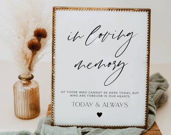 In liebevoller Erinnerung Schildvorlage, druckbares Hochzeit-Gedenkschild, bearbeitbares modernes minimalistisches In Erinnerung an Tischschild, digitaler Download, #MW1