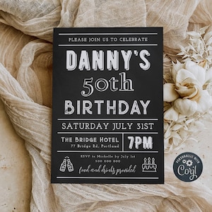 Chalkboard Any Age Birthday Invitation Template, Printable Editable Adult Birthday Party Invite, Editable Beer Cake Invite, Instant Download