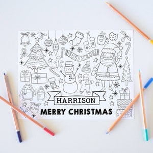 Christmas Activity Placemat, Printable Kids' Christmas Coloring Page, Editable Personalized Holiday Coloring Place Mat, Instant Download