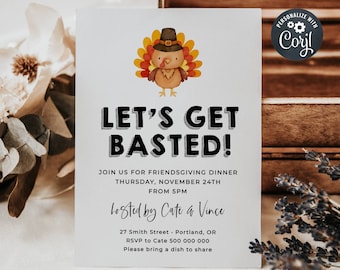 Let's Get Basted Friendsgiving Einladungsvorlage, druckbare Türkei Thanksgiving Dinner Invite, bearbeitbare Potluck Invite, Instant Download