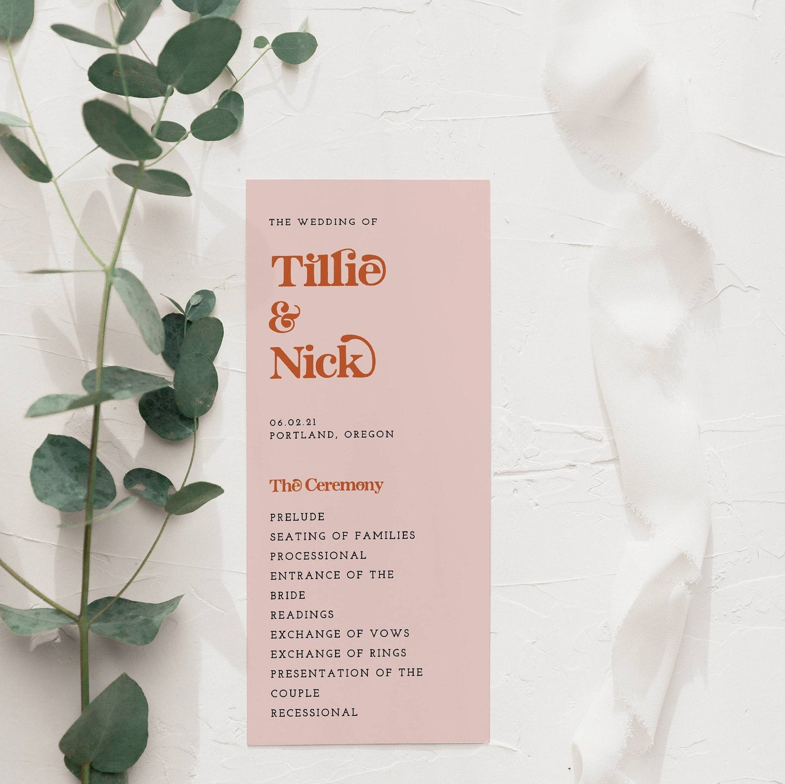 Retro Wedding Program Template Printable Peach & Rust | Etsy