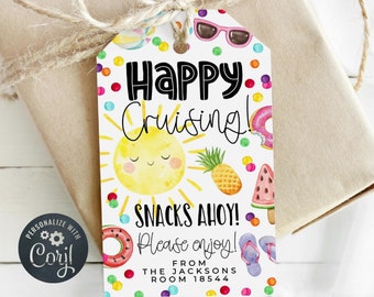 Happy Cruising Gift Tag Template, Printable Summer Fish Extender Favor Tags, Editable Vacation Snack Exchange Tags, Digital Download