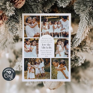 Modern minimalistisch kerstkaartsjabloon zes foto's, afdrukbare boog eenvoudige kerstkaart, bewerkbare Boho kerstwenskaart, direct downloaden