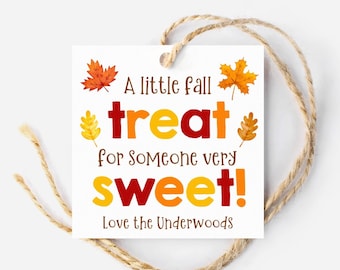 Fall Treat For Someone Sweet Square Favor Tag Template, Printable Autumn Leaves Gift Tags, Editable School Thank You Tag, Digital Download