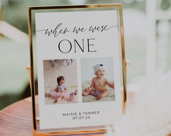 Toen we ouder waren foto tabelnummer sjabloon, afdrukbare minimalistische bruiloft tafel decor, bewerkbare kindertijd foto teken, Instant Download #MW1