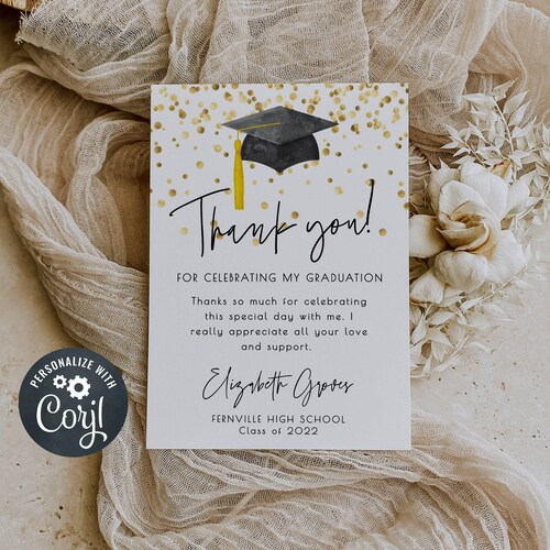 Graduation Thank You Card Template Printable Editable Etsy