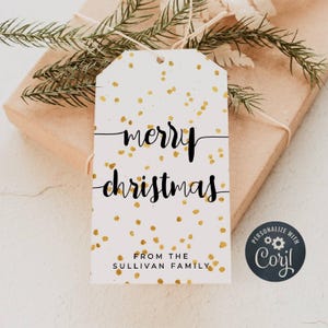 Modern Gold Christmas Gift Tag Template, Printable Holiday Party Favor Tag, Editable Fun Spots Simple Xmas Present Tag, Instant Download
