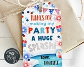 Editable 4th Of July Pool Party Favor Tag Template, Printable July Fourth Thanks For Making My Party A Splash Gift Tag, Digital Download #J1