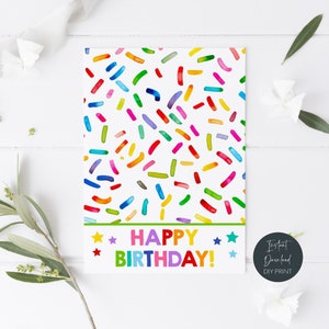 Mini cartão de biscoito de feliz aniversário, cartão de biscoito granulado de arco-íris para impressão, etiqueta de apoio de biscoito de presente de aniversário, download instantâneo