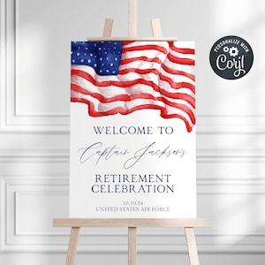 American Flag Retirement Party Welcome Sign Template, Printable Military Celebration Board, Editable Armed Forces Sign, Instant Download #R1