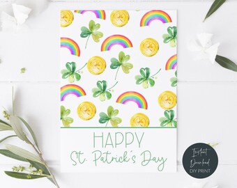 Tarjeta imprimible para mini galletas del Día de San Patricio, tarjeta para galletas con tréboles, arcoíris y dorado, etiqueta de Feliz Día de San Patricio, descarga digital.