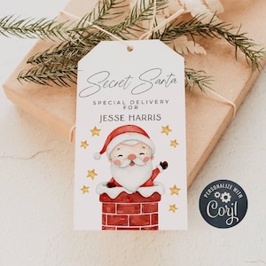 Modelo de etiqueta de presente do Papai Noel secreto, etiquetas de presente Kris Kringle para impressão, etiqueta de Papai Noel editável, etiquetas fofas para lembrancinhas de Natal, download instantâneo