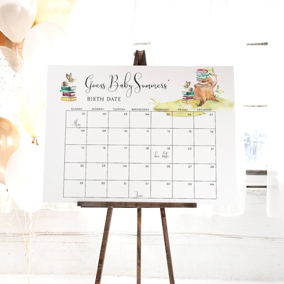 Storybook Guess Baby's Due Date Calendar, Printable Book Themed Baby Shower Game Sign, Gender Neutral Decor Editable, Digital Download, #BT