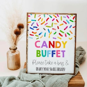 Rainbow Sprinkles Candy Buffet Sign Template, Printable Birthday Party Dessert Table Sign, Editable Candy Bar Sign, Instant Download