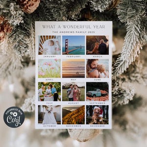 Year In Photos Holiday Card Template, Printable Monthly Picture Collage Christmas Card, Editable Modern Family Xmas Card, Instant Download