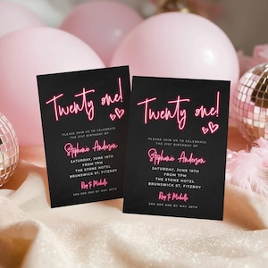 Neon 21st Birthday Party Invitation Template, Printable Twenty One Invite, Editable Modern Neon Sign Invite, Any Age Party, Digital Download image 4